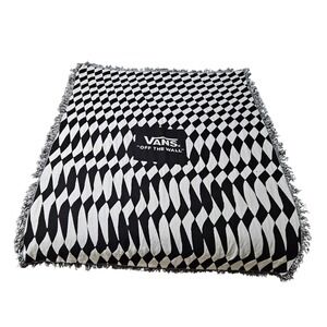 Vans Throw Blanket Black White Checkerboard Off The Wall Woven Fringe Logo